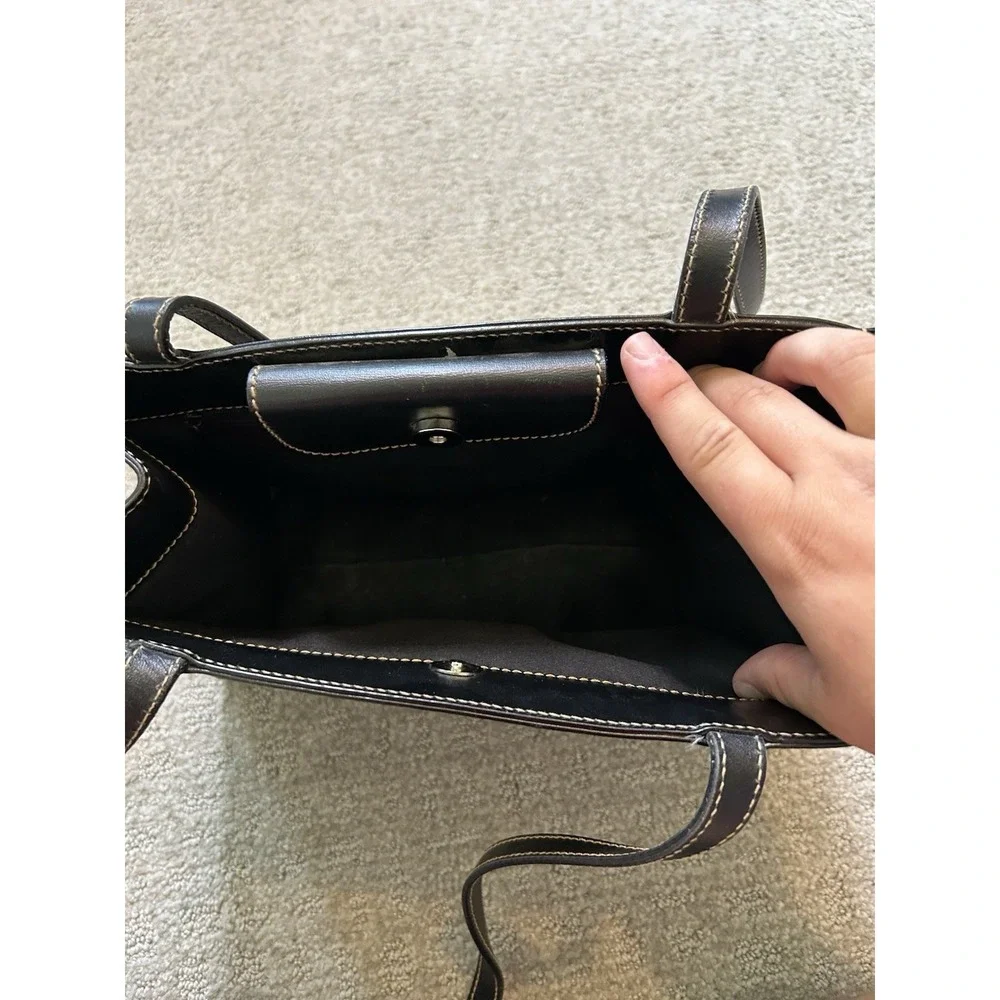 Vintage Kate Spade New York Made in Italy Square Black Leather Shoulder Tote Bag
